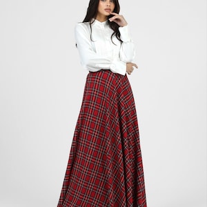 Tartan maxi skirt, Festive tartan skirt, Plaid skirt in red, Countryside fall skirt