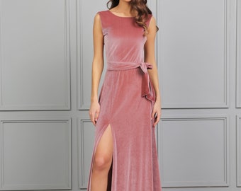 Velvet Bridesmaid Dress, Evening Dress Backless Dress A Line Maxi Dress, Slit Dress, Sleeveless Party Dress