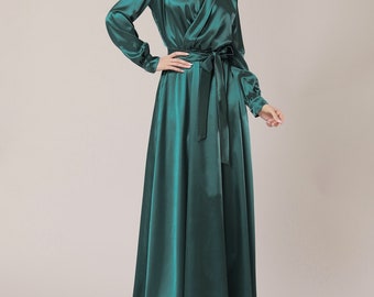 Babydoll Dress Ted Baker Green Maxi Dress Long Sleeve Satin Dress Dark  Green