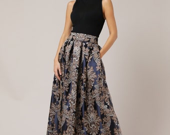 Ball Skirt, Jacquard Skirt, Formal Skirt, Long Skirt, High Waist Skirt, Evening Skirt, Skirt With Pockets, Skirt With Pleats