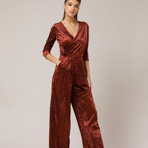 Formal velvet jumpsuit women wide leg jumpsuit velvet bridesmaid jumpsuit party wear evening jumpsuit