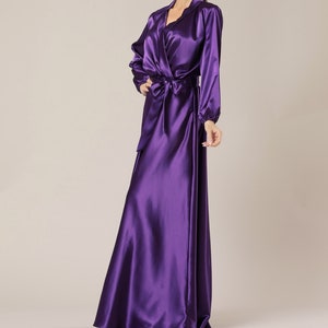 Long sleeve satin purple dress, summer guest silky dress, satin dress for party