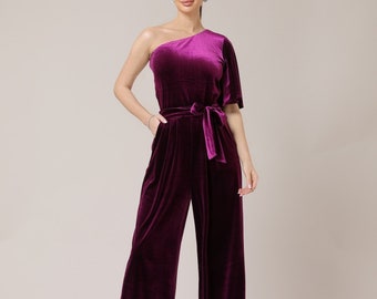 Jumpsuit for wedding one shoulder jumpsuit wide leg bridesmaid jumpsuit formal jumpsuit for woman