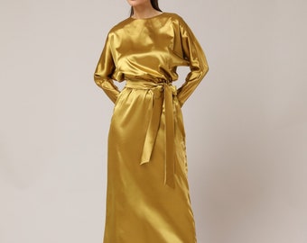 Gold Satin Maxi Dress: Selina Long Slip, Bridesmaid Evening Wear, Can  Custom Colors/length - Etsy