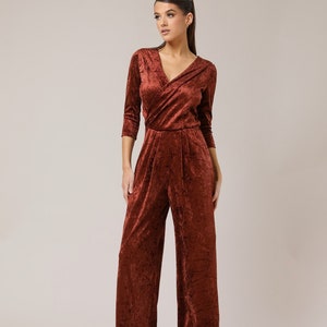 Jumpsuit women wide leg formal jumpsuit bridesmaid jumpsuit velvet jumpsuit with pockets