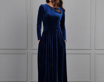 Velvet bridesmaid dress, long dress long sleeve, party dress, evening dress, elegant dress, blue teal