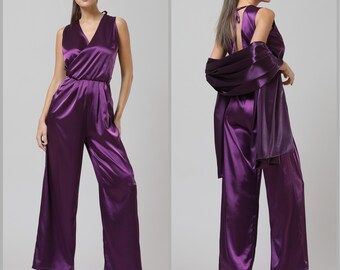 Jumpsuit, satin jumpsuit, sleeveless jumpsuit, bridesmaid jumpsuit, party jumpsuit, wedding guest jumpsuit low back