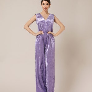 Velvet jumpsuit women wide leg jumpsuit sleeveless velvet formal jumpsuit backless lilac jumpsuit