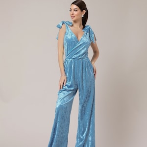 Wide leg velvet jumpsuit cocktail jumpsuit, bridesmaid jumpsuit sleeveless jumpsuit backless jumpsuit