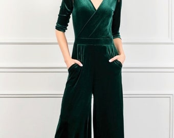 dark green velvet jumpsuit