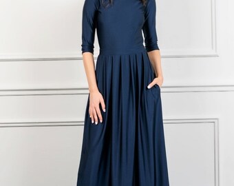 navy blue cotton maxi dress