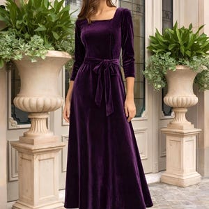 eggplant bridesmaid dresses with sleeves Purple Crepe Gown With Floral Embellished Sleeves