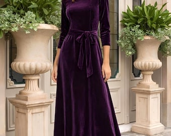 preowned bridesmaid dresses Elegant Off Shoulder Side Slit Long Velvet Party Prom Dresses Online main image 1