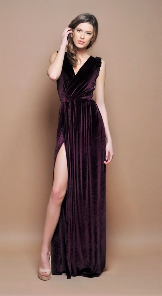 purple velvet maxi dress