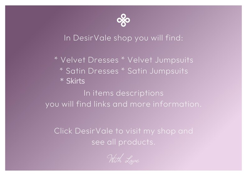 K&ouml;nnte beinhalten: Ein violetter Farbverlauf-Hintergrund mit wei&szlig;em Text. Der Text listet Artikel auf, die im DesirVale-Shop erh&auml;ltlich sind: Samtkleider, Samt-Jumpsuits, Satinkleider, Satin-Jumpsuits und R&ouml;cke. Der Text erw&auml;hnt auch Links und weitere Informationen.
