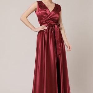 Burgundy satin dress, bridesmaid satin dress, party dress, a line dress, summer dress, cocktail dress, beach dress, silky dress, Sleeveless Elegant Dress, Satin Long Dress, Maid Of Honor Dress. Wedding Guest Dress, Reception Dress, Romantic Dress.