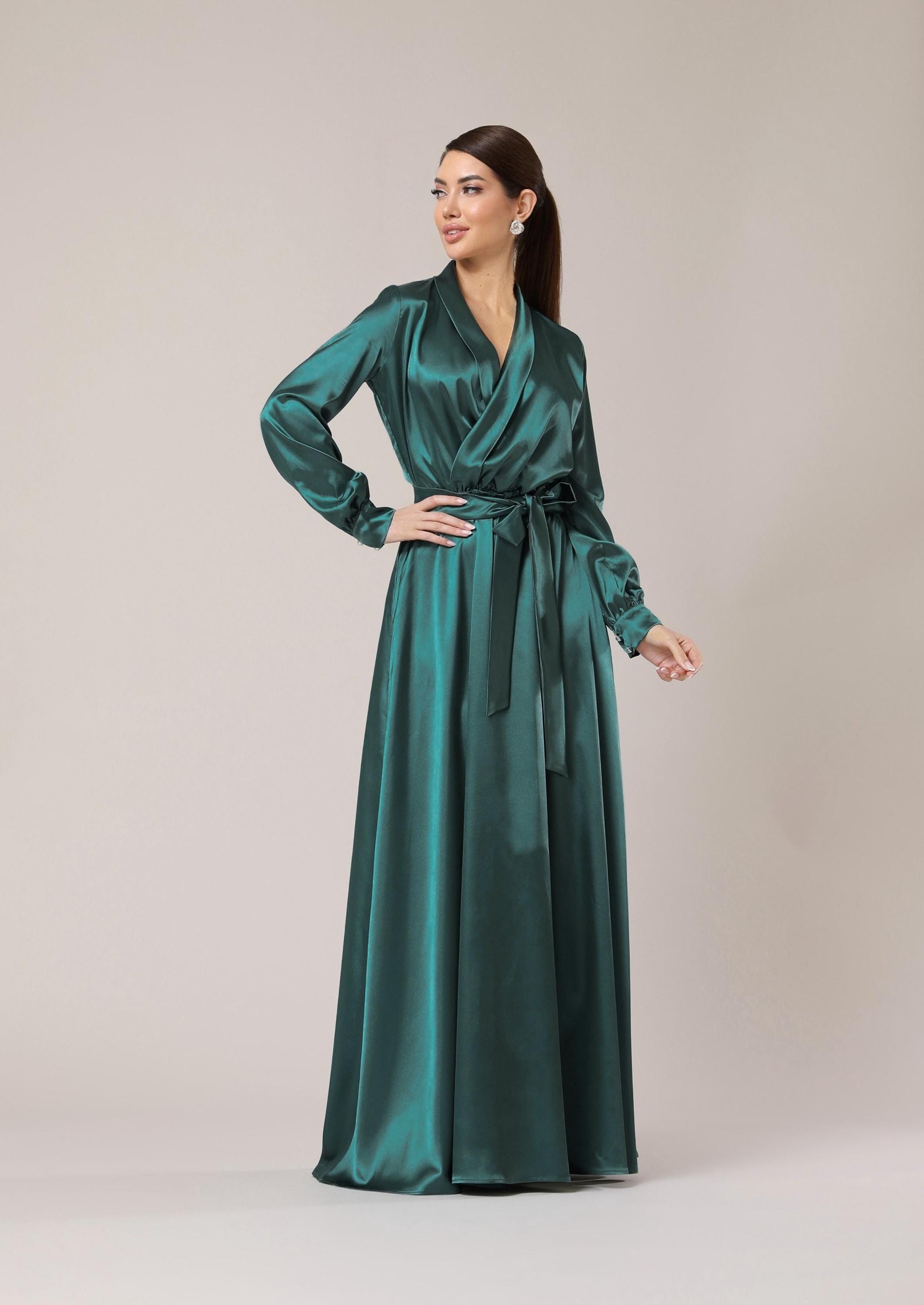 Satin Maxi Dress Long Sleeve Formal A-line Dress, Elegant Women Party Dress - Etsy Satin Maxi Dress Long Sleeve Formal A-line Dress, Elegant Women Party Dress - Etsy