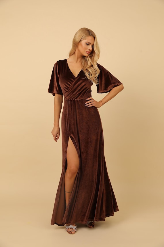 knee length dresses for ladies Mismatched Brown Sexy Side Slit Mermaid Soft Satin Long Bridesmaid Dre