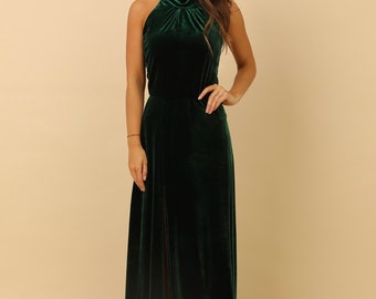 green emerald velvet dress Wedtrend Women Dark Green Velvet Formal Dress Mermaid Halter Long Evening Dress (Without Sleeves), Dark Green / US24W main image 0