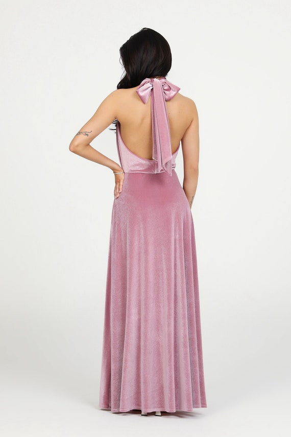 pink halter wedding guest dress Women's Halter Neck Maxi Wedding Guest Dress - Pink / L - Fashion