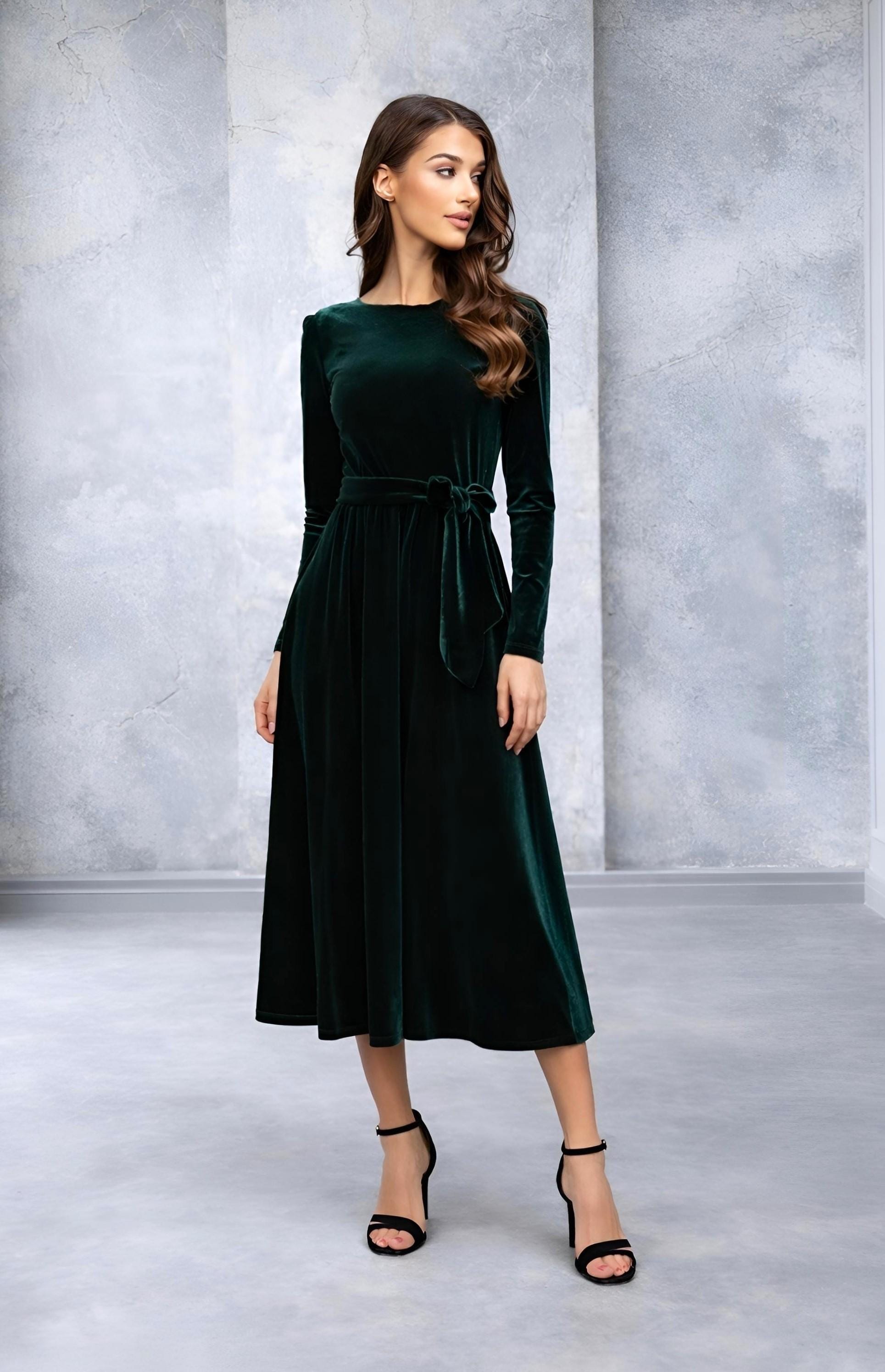 billy j steel blue bridesmaid dress Leely Women Dark Green Covertible Wear Velvet Long Bridesmaid Dress Ruched  Bridal Party Dress  leelyuk