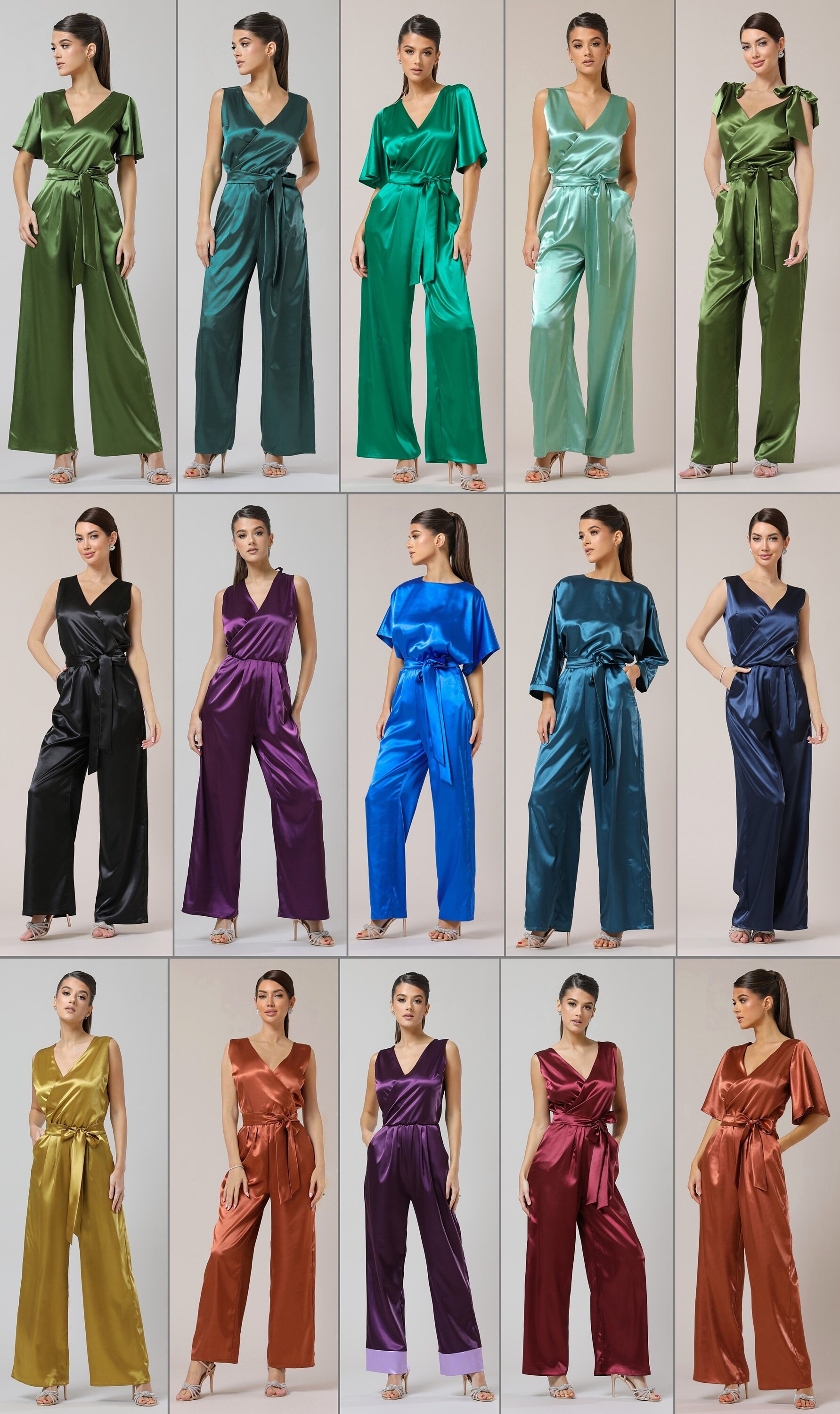 Satin Sleeveless Wide Leg Jumpsuit, Elegant Backless Summer Romper