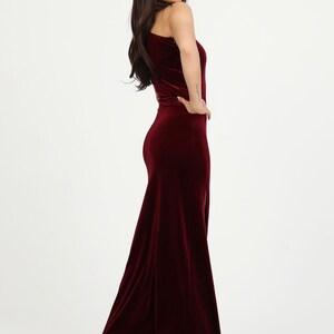 One-Shoulder Long Velvet Dresses with Slit Mist