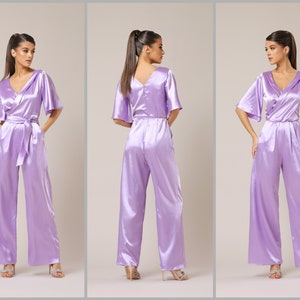 Bow High Neck Sleeveless Pleated Jumpsuit Lilac main image 1