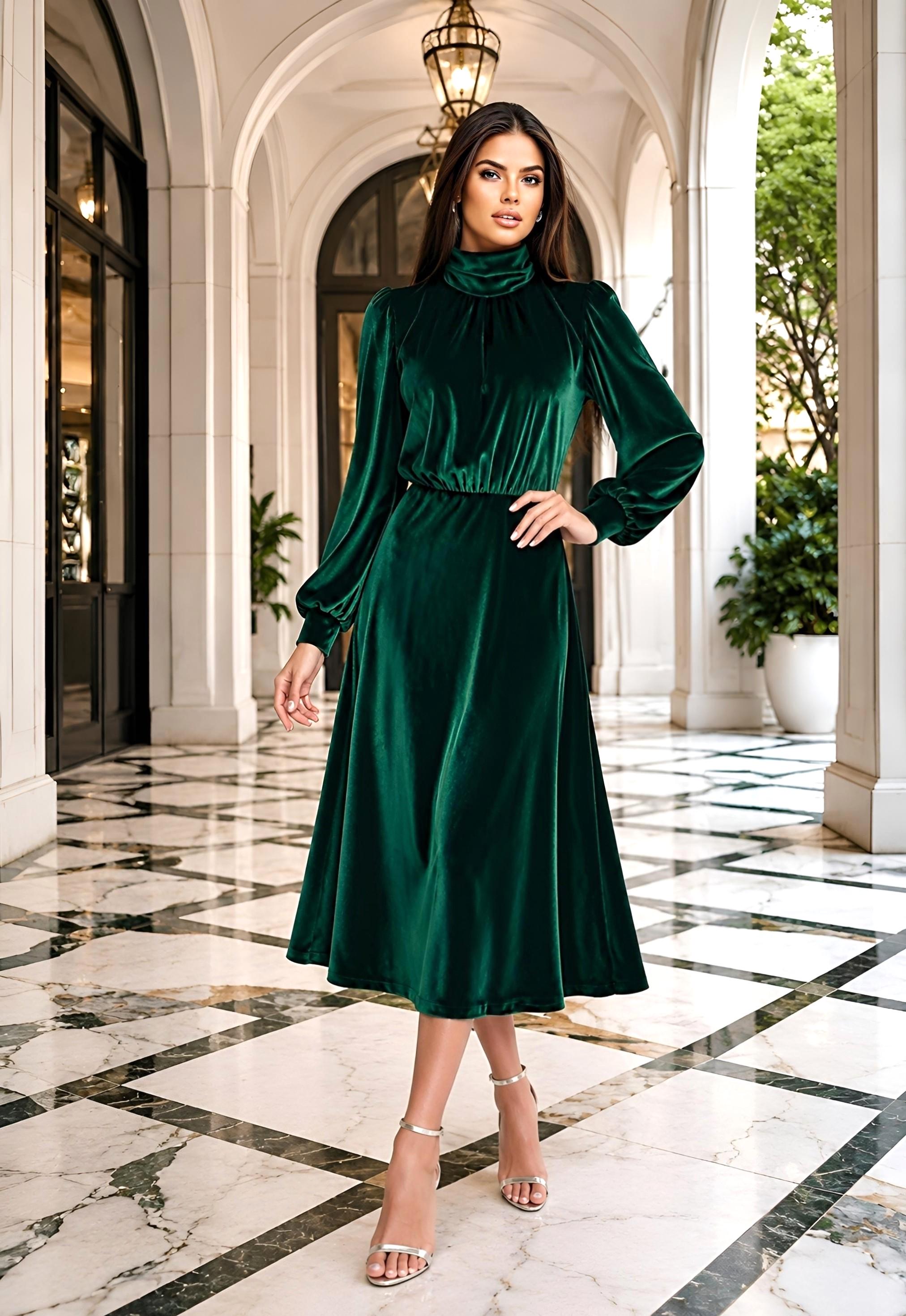 Long Sleeve Emerald Green Midi Dress - Etsy Long Sleeve Emerald Green Midi Dress - Etsy