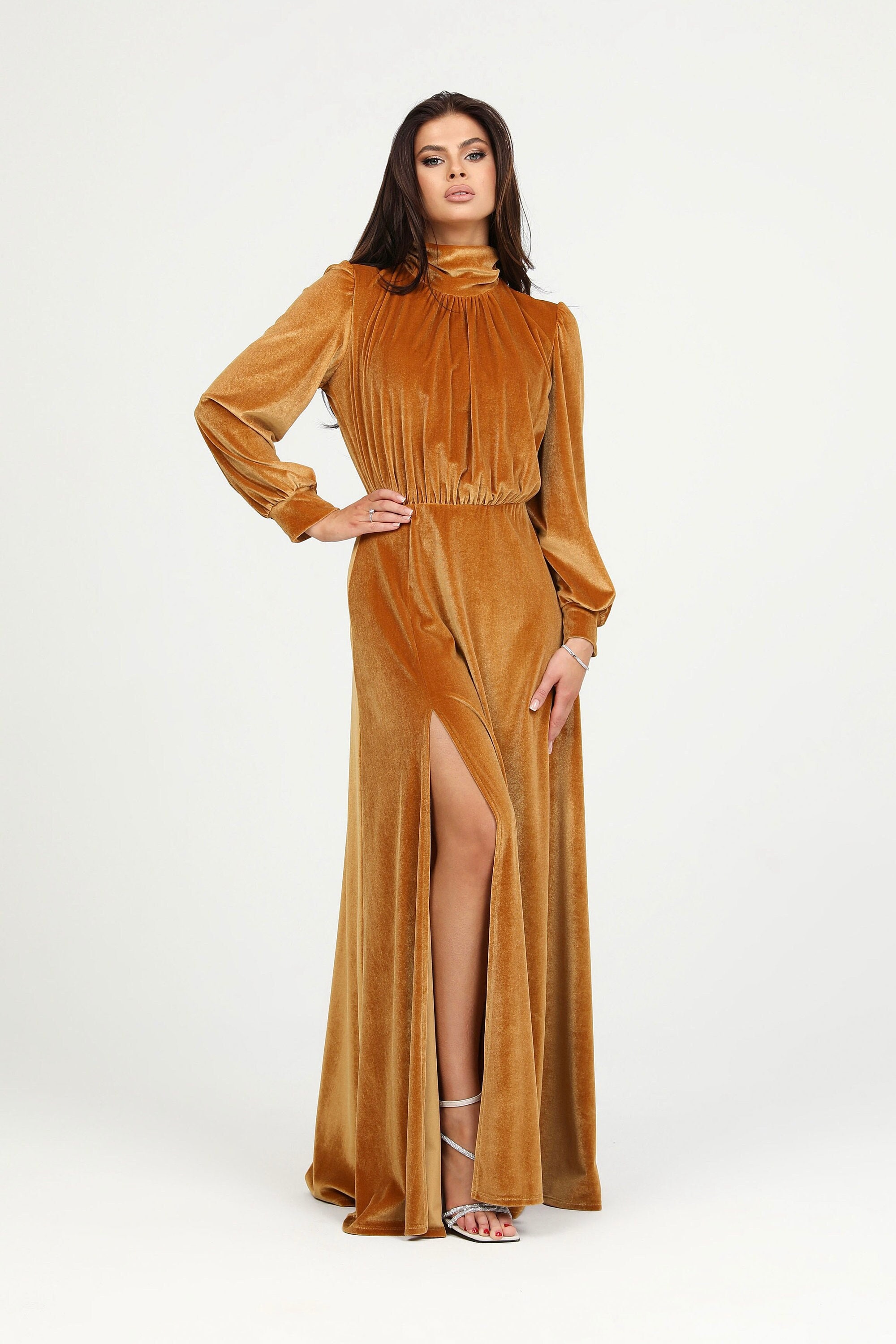 Gold Velvet Dress - Etsy Canada