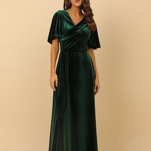 Dark Green Velvet Dress Formal Women Dress Velvet Bridesmaid Dress Elegant Maxi Dress