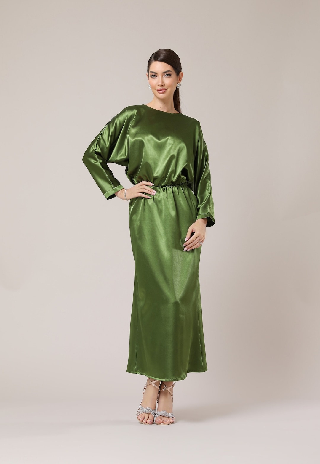 Elegant Women's Summer Midi Dress in Olive Green
