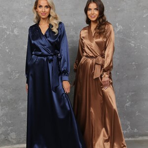 Navy Blue Satin Dress Shawl Lapel Long 