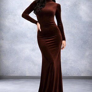 Formal Velvet Dress, Long Sleeve High Neck Dress, Velvet Maxi Dress, Black Dress with Slit, Bridesmaid Dress Maid of Honor image 9