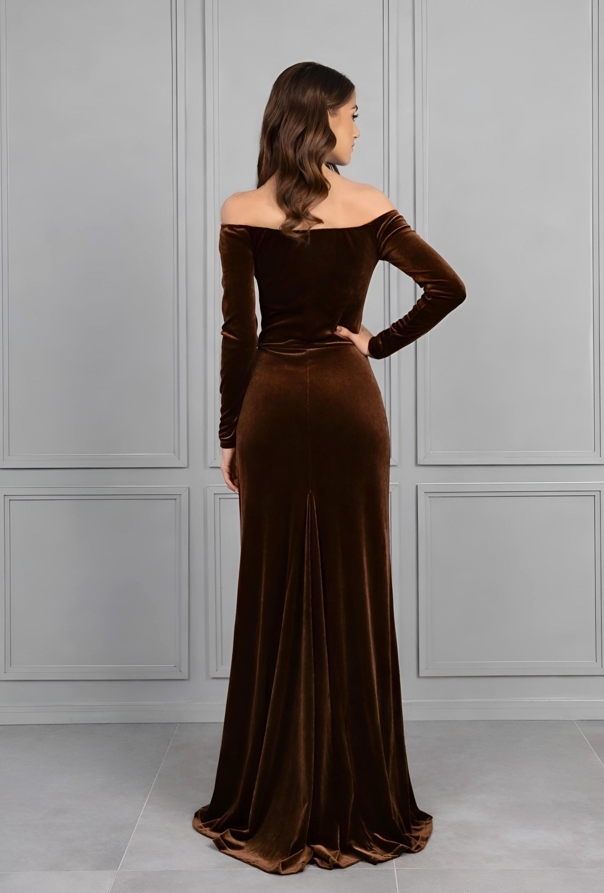 long sleeve velvet mother of the bride dresses Mother Of The Bride Velvet Dress V Neck Long Sleeves