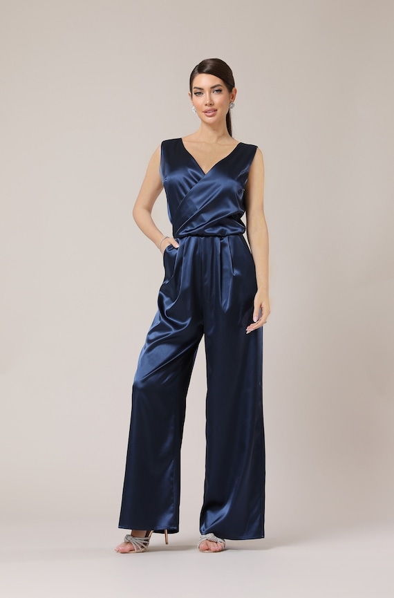 Satin cami strap jumpsuit in fuchsia - Himelhoch's Department Store
