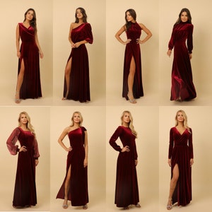 Party Dress, Velvet Dress, Bridesmaid Dress, Maid Of Honor, Slit Dress, Low Back Dress Long Sleeve Evening Gown Burgundy Dress Maxi Dress, Long Dress Long Sleeve, Pleated Dress, Neck Wrap, Dress Wedding Guest, Mother Of The Bride, Dress Velvet, gown