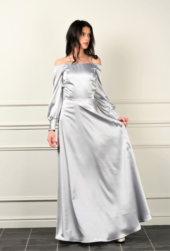 silver dress satin