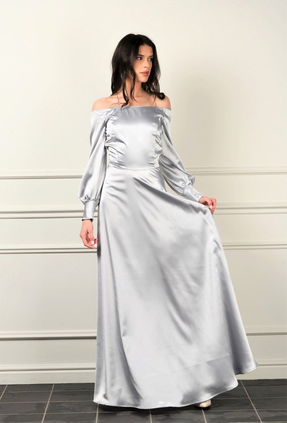 silver satin dress