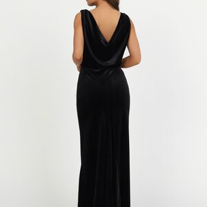 Black Velvet Maxi Dress, Sleeveless Cowl Back Gown, Elegant Formal Long Dress.