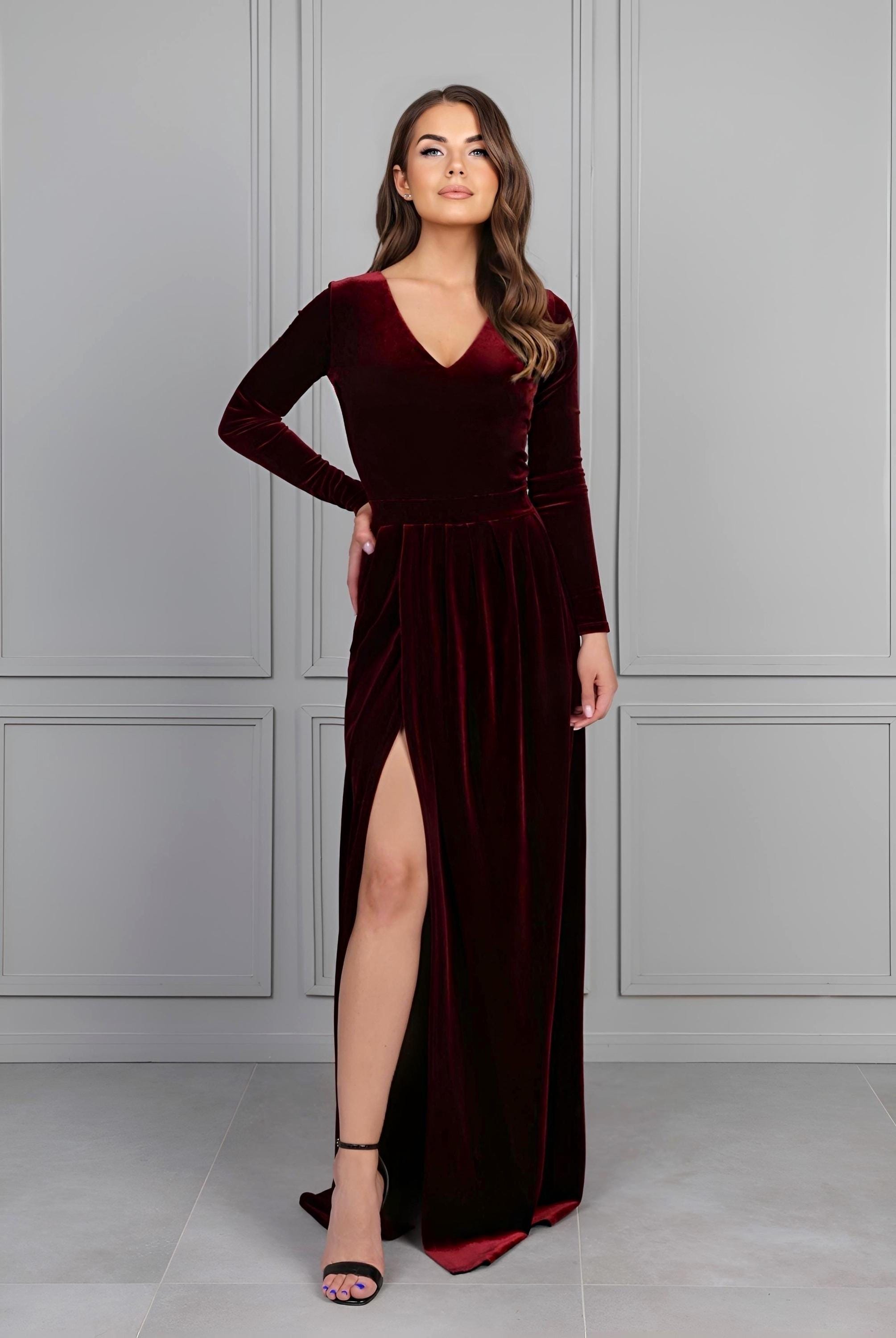 strapless open back dress Simple Demure Burgundy Plus Size V-Neck Asymmetric Hem Long Sleeve Gow –  Bridal Glee
