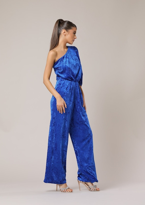 Blue Elegant Silk Party Jumpsuit Blue Elegant Silk Party Jumpsuit