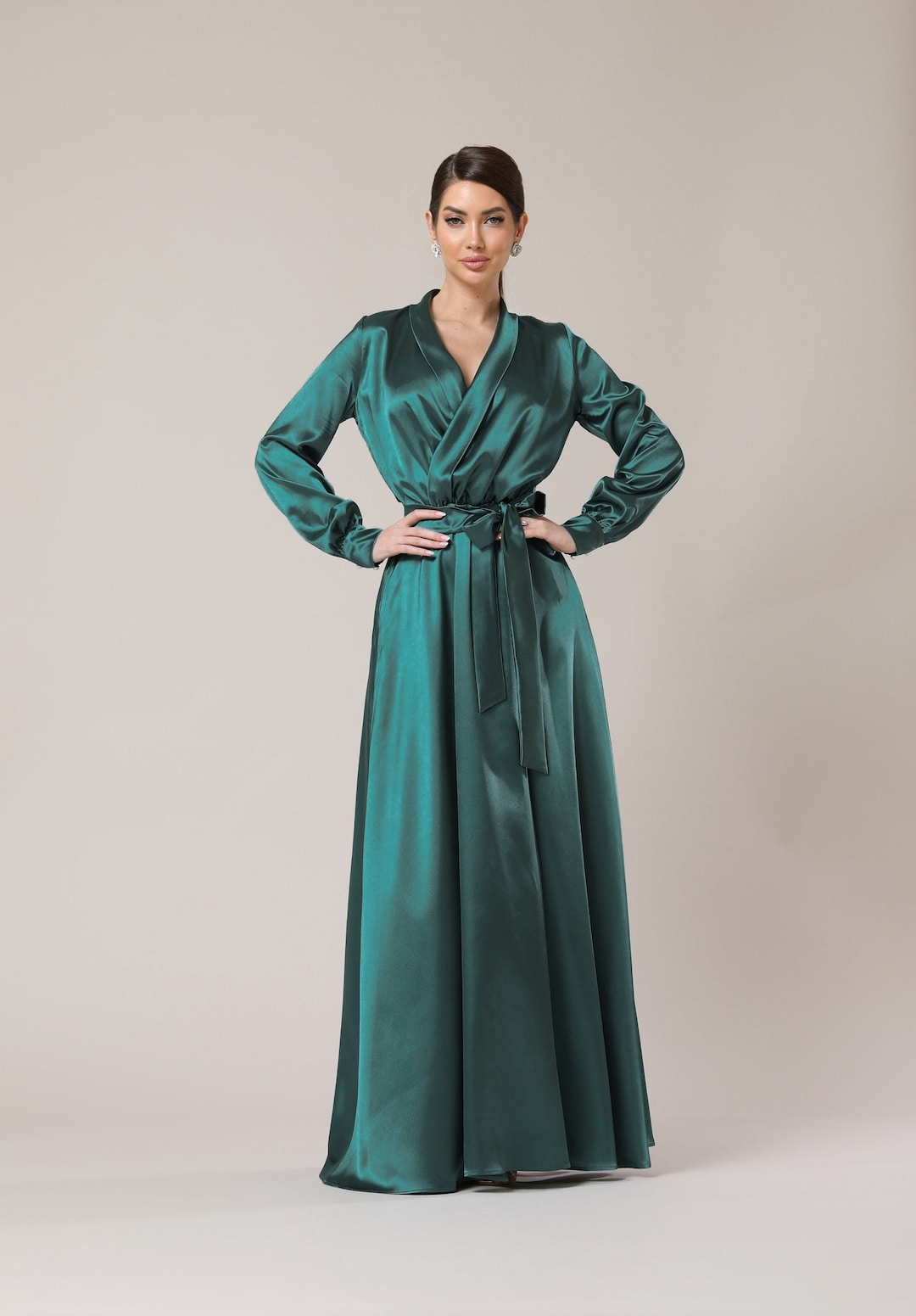 Straight Satin Maxi Skirt Dark Green