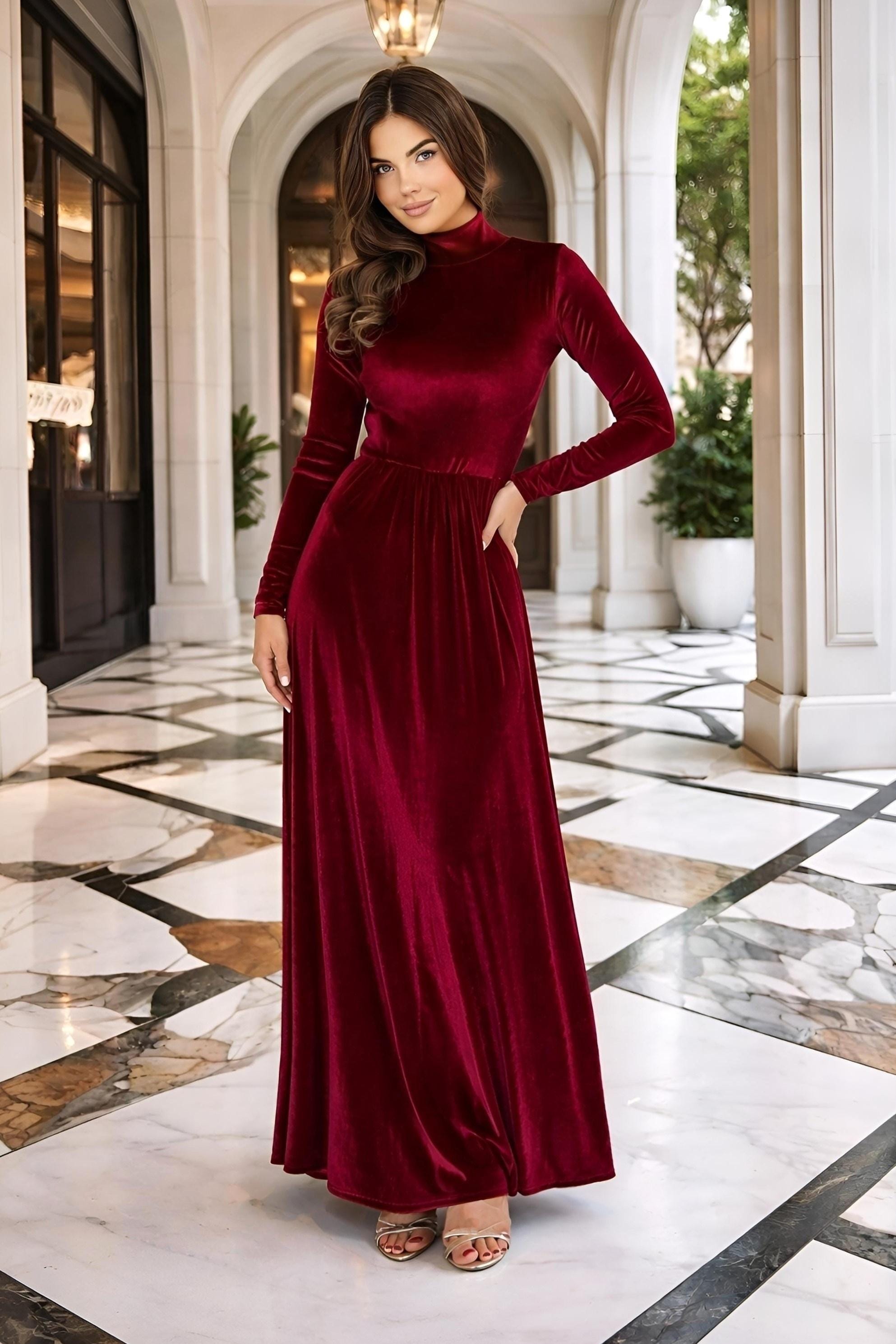 Ball Gown Dress Floor Length Burgundy Occasion Dresses Black Wedding Velvet Dress, Long Sleeve Elegant Gown, Ball Gown Dress Floor Length Burgundy Occasion Dresses Black Wedding Velvet Dress, Long Sleeve Elegant Gown,