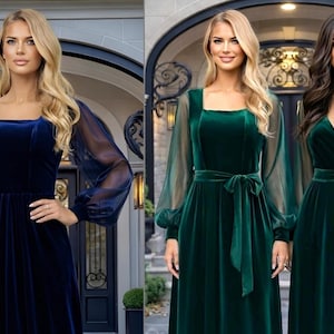 Samt Brautkleid, lange schiere Ärmel Burgunder Kleid, V-Ausschnitt formelle Samt Maxi Kleid, elegantes Abendkleid Bild 9