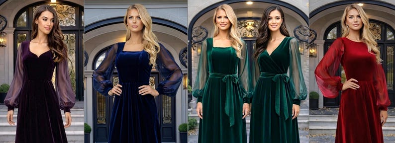 Samt Brautkleid, lange schiere Ärmel Burgunder Kleid, V-Ausschnitt formelle Samt Maxi Kleid, elegantes Abendkleid Bild 9