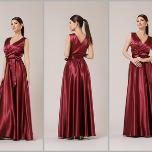 Burgundy satin dress, bridesmaid satin dress, party dress, a line dress, summer dress, cocktail dress, beach dress, silky dress, Sleeveless Elegant Dress, Satin Long Dress, Maid Of Honor Dress. Wedding Guest Dress, Reception Dress, Romantic Dress.