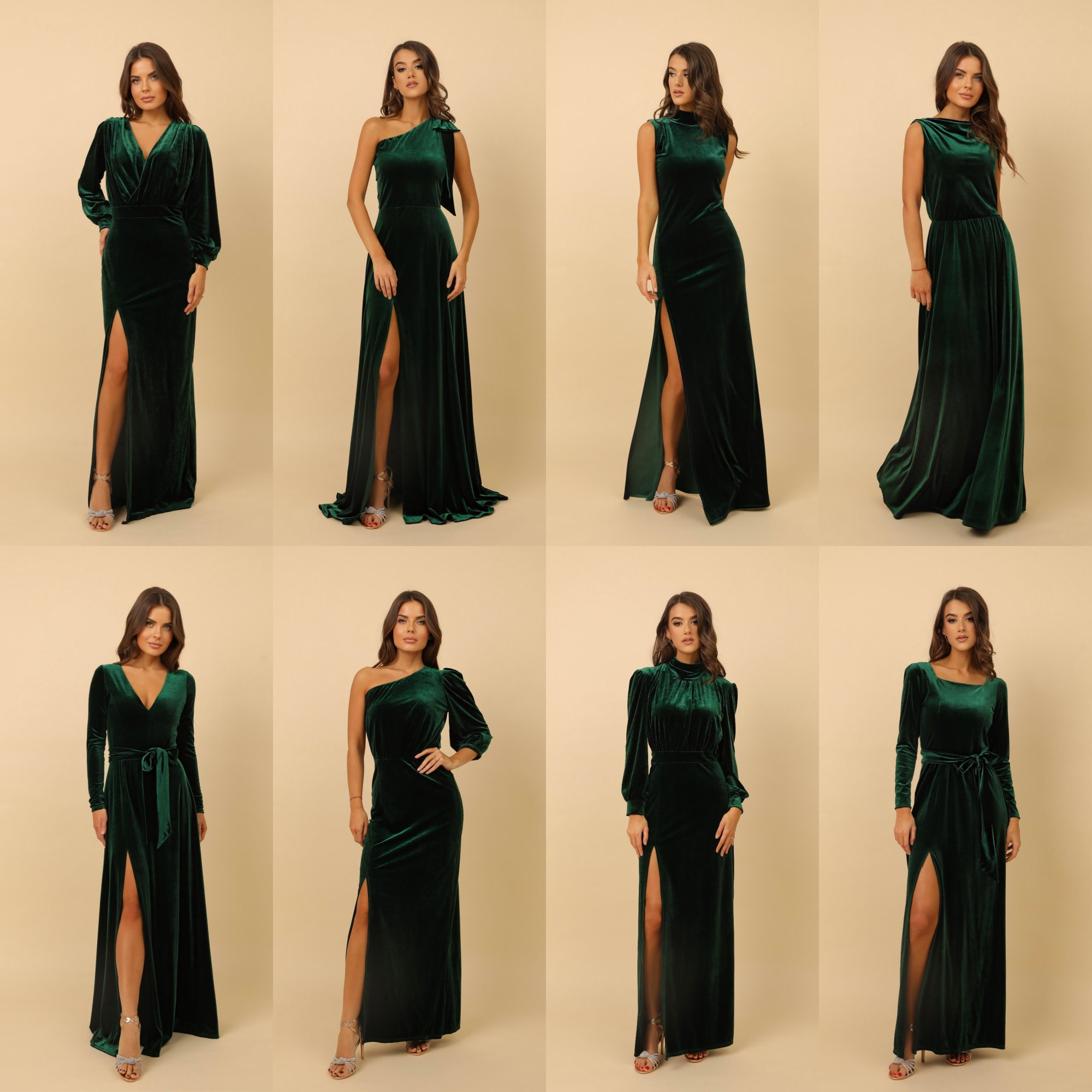 Dark Green Velvet Dress Slit Dress Velvet Bridesmaid Dress