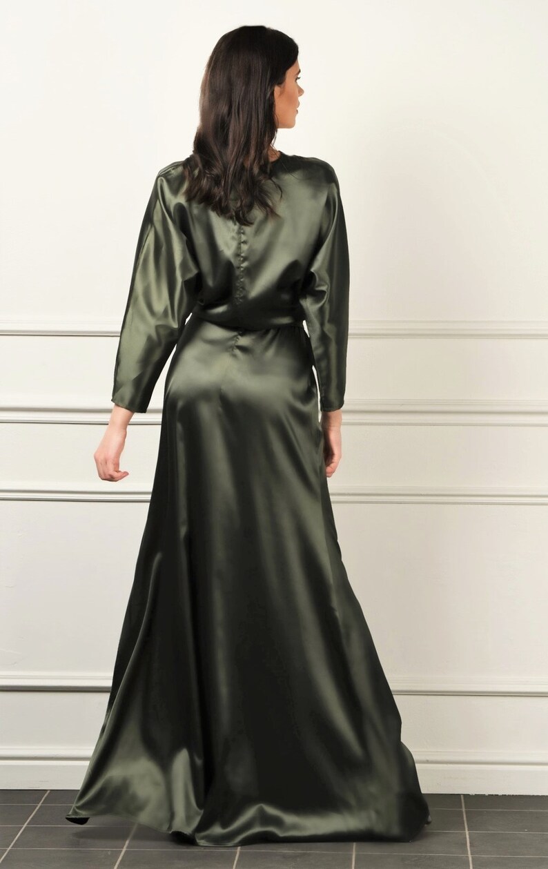 olive green satin robe