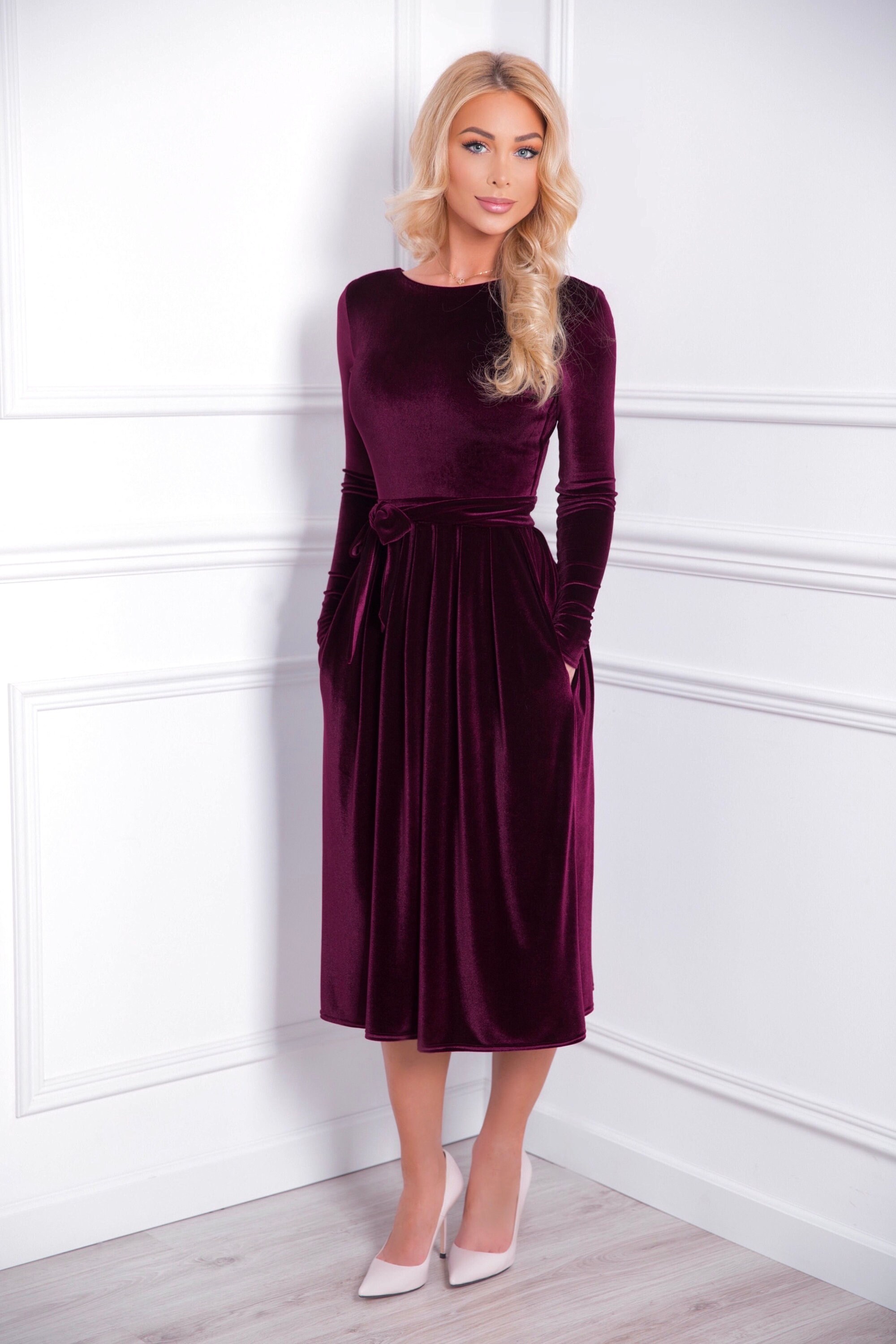 Midi Velvet Bridesmaid Dress V Back 